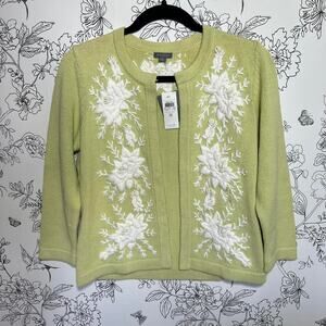 Ann Taylor embroidered lime green cardigan